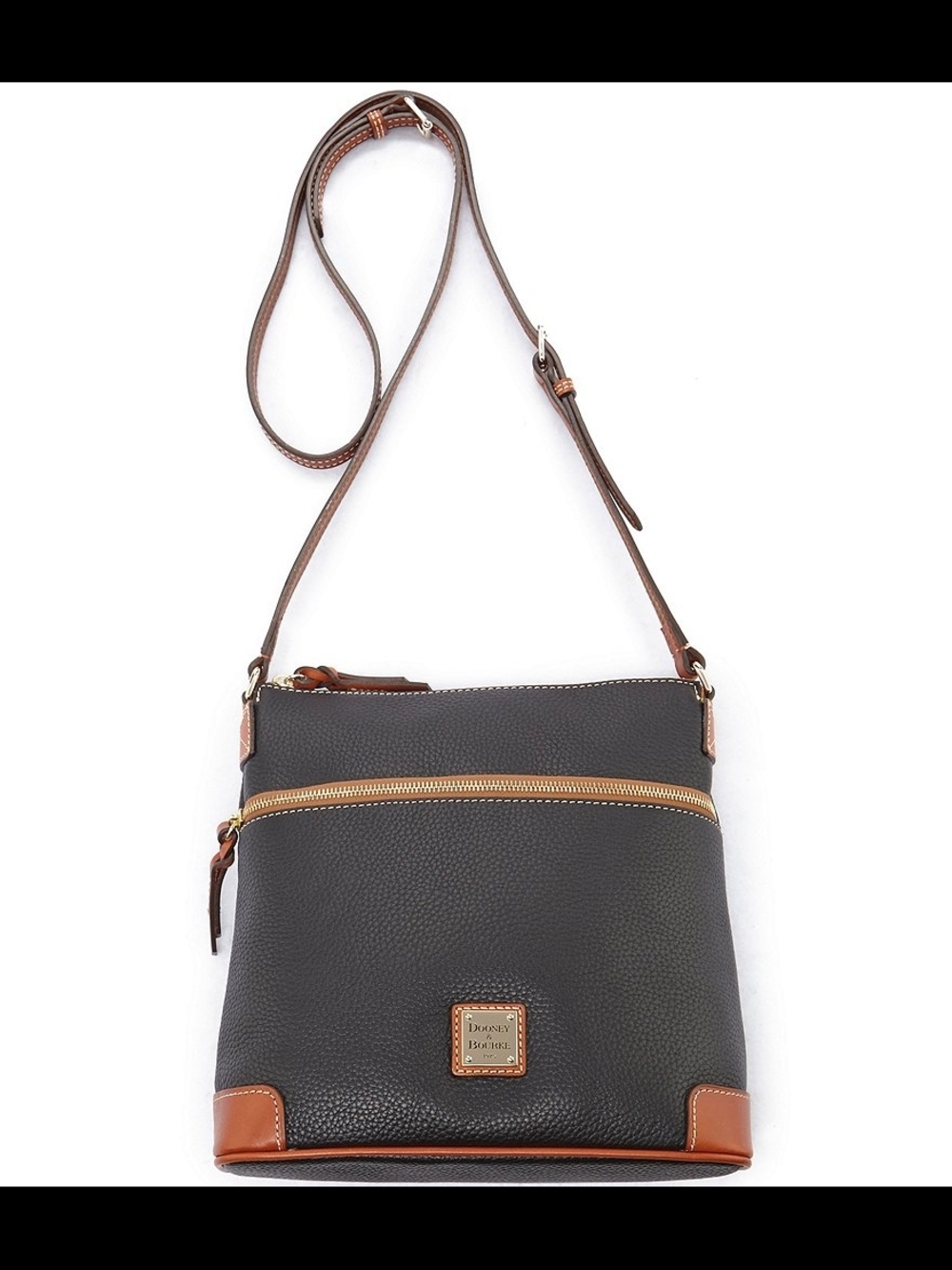 Women's Black Crossbody Bag with Tan Trim